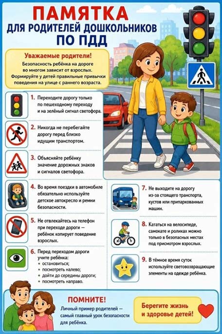 Памятка для родителей дошкольников по ПДД